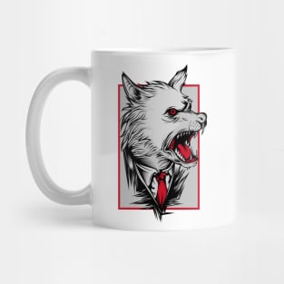 Angry Wolf Dog White Red Mug